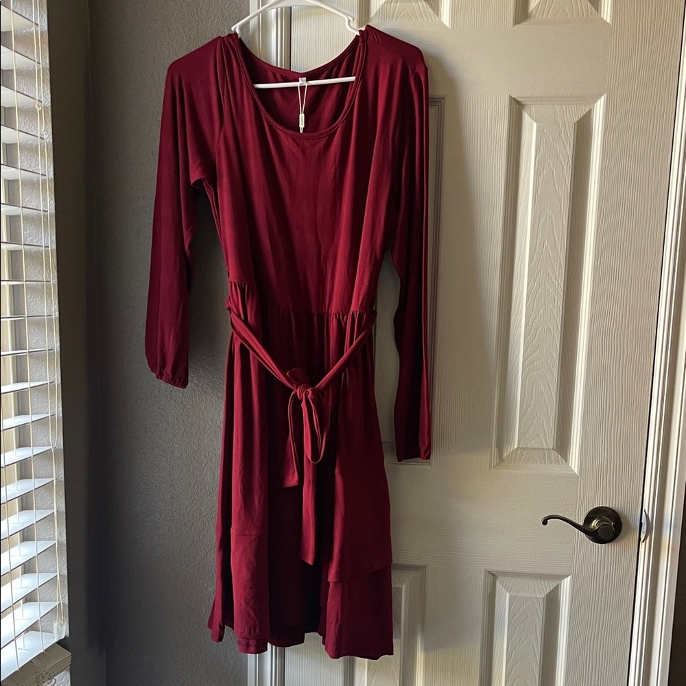 Chic Long Sleeve Burgundy Dress